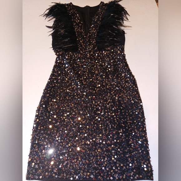 Women's Sparkle sequins with feather Trim - Picture 2 of 5